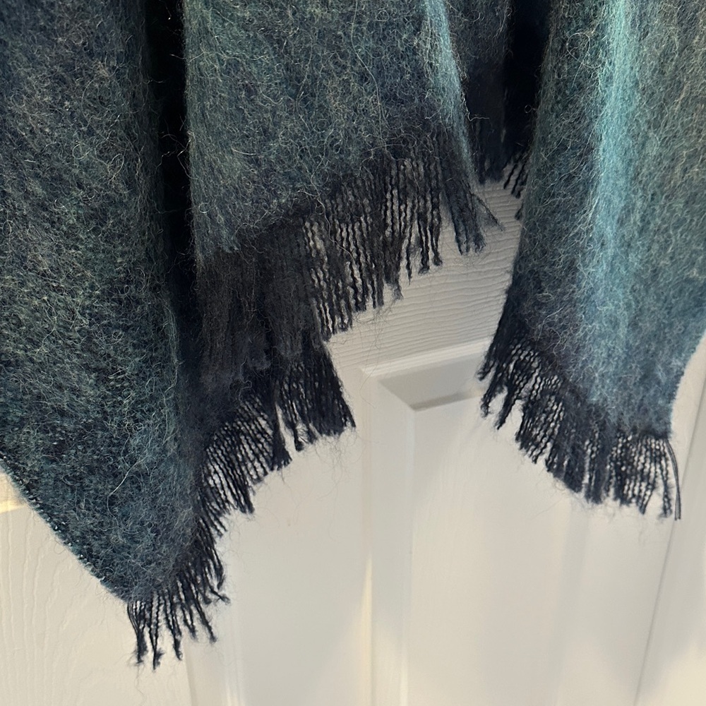 GUILAUME DE MONS Retro Bohemian Blue Wool Blend Poncho Sz OS - Picture 4 of 7